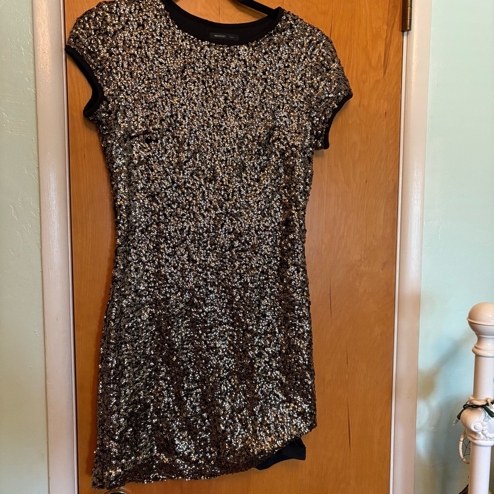 Mango Gold Sequin Mini Dress